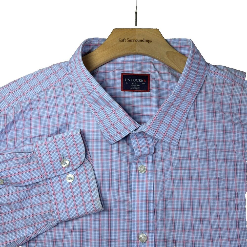 UNTUCKit Wrinkle Free Shirt Mens XXXLC Long Sleeve Plaid Preppy Business Work